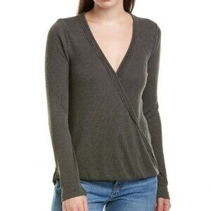 Splendid Surplice Waffle Knit Long Sleeve Top Size Small Faux Wrap Charcoal Gray